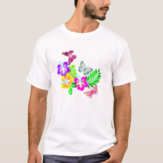 T-shirt Fleurs tropicales et papillons du ciel
