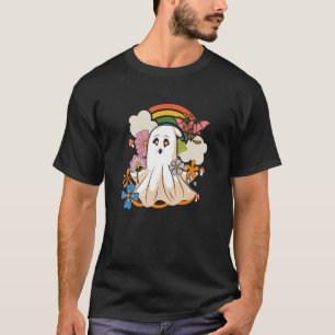 T-shirt Fleurs Vintage Fantôme Mignon Halloween Saison Som