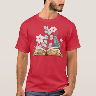 T-shirt fleurs vintages poussant dans le livre