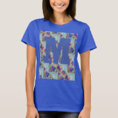 T-shirt Fleurs violettes et bleues Carrés Zigzags (Devant)