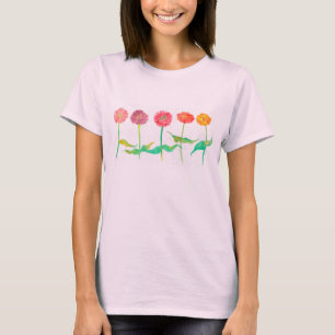 T-shirt Fleurs Zinnia Plantes d'aquarelle
