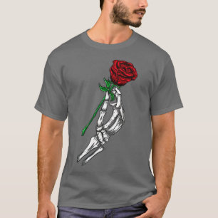 T-shirt FleurSquelette main tenant Rose rouge