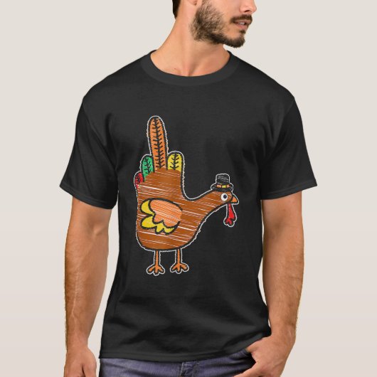 T-shirt Flipping Bird Thanksgiving Turkey Funny Drawin (Devant)