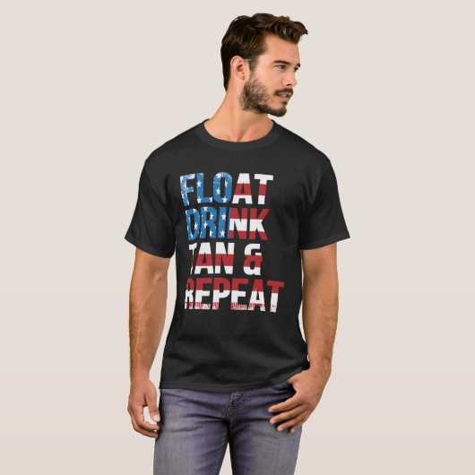 T-shirt Float Drink Tan Repeat Summer Beach Vacation Vinta (Devant entier)