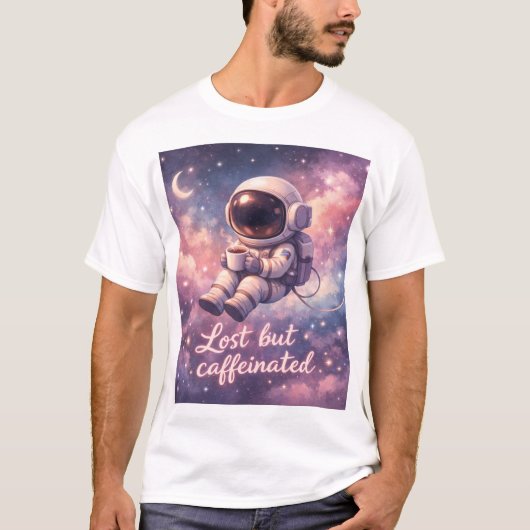 T-shirt Floating Astronaut Coffee Lover Funny Space (Devant)