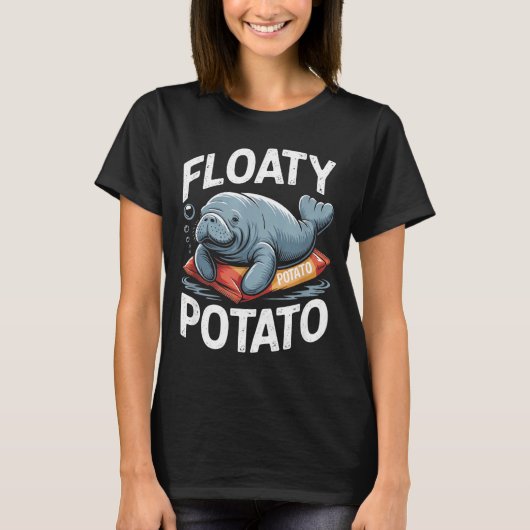 T-shirt Floaty Tatoes Manatee Funny Sea Cow Ocean Animal L (Devant)