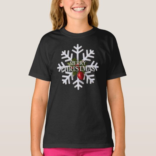 T-shirt Flocon de Noël et Baie Rouge Timide (Devant)