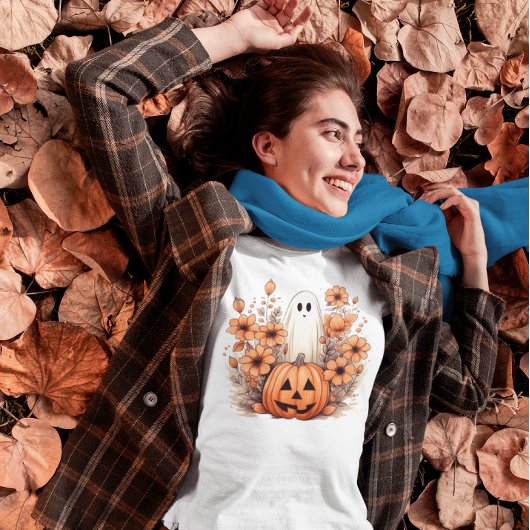 T-shirt Floral Automne Halloween Citrouille Fantôme