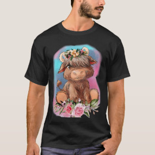 T-shirt Floral Baby Highland Cow Farm Animaux Western Coun