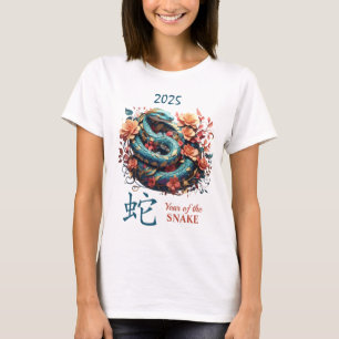 T-shirt Floral bleu 2025 Année chinoise du serpent
