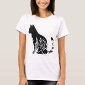 T-shirt Floral Cat Silhouette Minimalist Design (Devant)