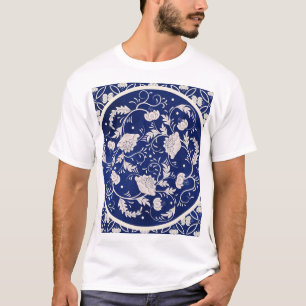 T-shirt Floral chinois rond : Aquarelle bleue Vintage