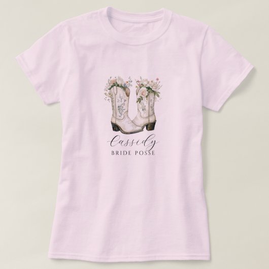 T-shirt Floral Cowgirl Bottes Mariée Posse rose personnali (Design devant)