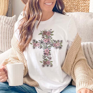 T-shirt Floral Croix Fleur sauvage Pâques chrétien