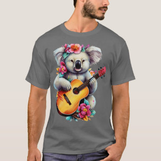 T-shirt Floral Cute Koala Jouer de la guitare