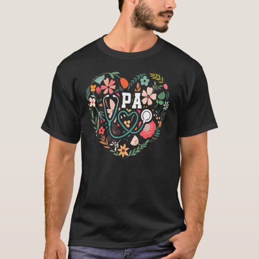 T-shirt Floral Cute Pa Stethoscope Physicien Assistant App (Devant)