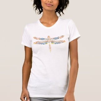 T-shirt floral de libellule d'aquarelle orange et