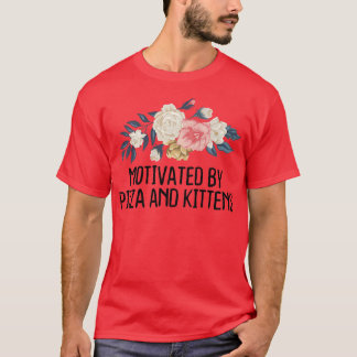 T-shirt Floral Drôle Motivé Par La Pizza Et Les Chatons 