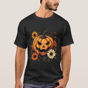 T-shirt Floral éffrayant Automne Pumpki Halloween automn