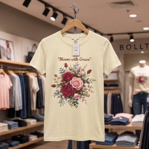 T-shirt floral élégant bouquet de roses rouges et