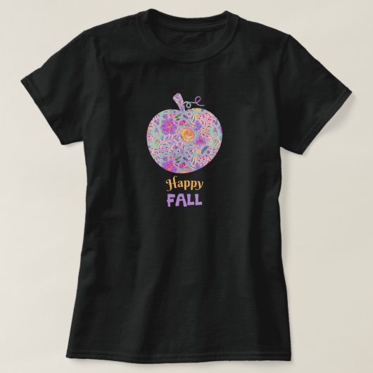 T-shirt Floral Fall Citrouille Happy Fall Cote (Design devant)