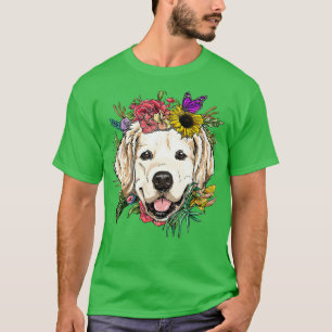T-shirt Floral Golden Retriever Chien Printemps Nature Chi
