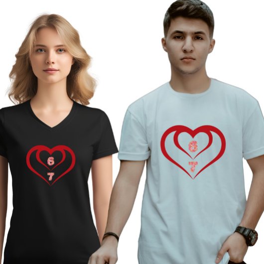 T-shirt Floral Heart 6 7 Meme Valentine Matching