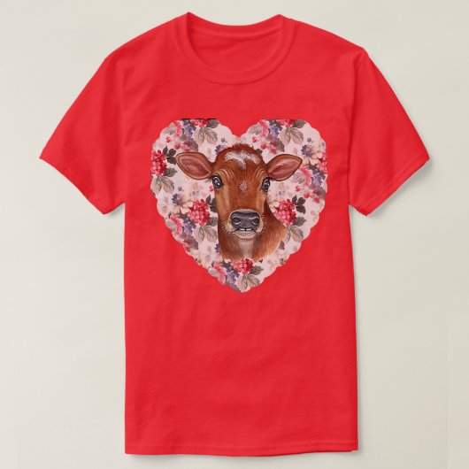 T-shirt Floral Heart and Cow Coquette Design  (Design devant)