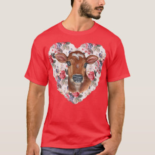 T-shirt Floral Heart and Cow Coquette Design 