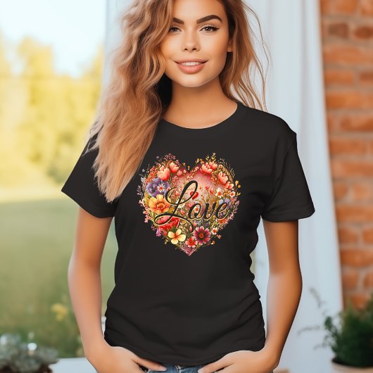 T-shirt Floral Heart Love Woman's