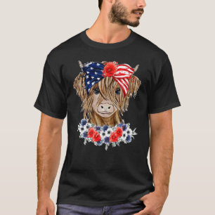 T-shirt Floral Highland Cow Heifer Patriotique occidental