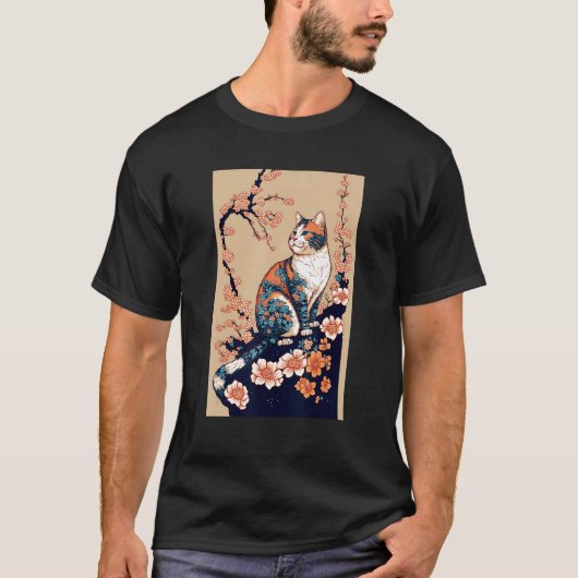 T-shirt Floral Japanese Cat (Devant)