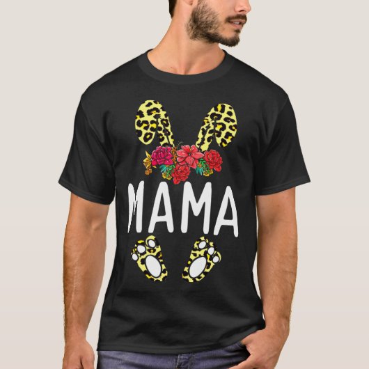 T-shirt Floral Leopard Mama Bunny Happy Easter Mother s Da (Devant)