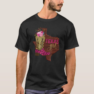 T-shirt Floral Leopard Texas Girl Rustic Cowgirl Boots Wad