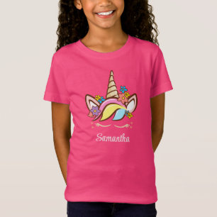 T-Shirt Floral Magical Unicorn Colorful Nom de la fille