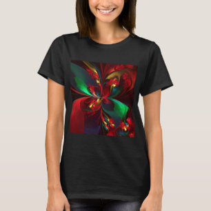 T-shirt Floral moderne Art Abstrait Rouge Vert Motif #11