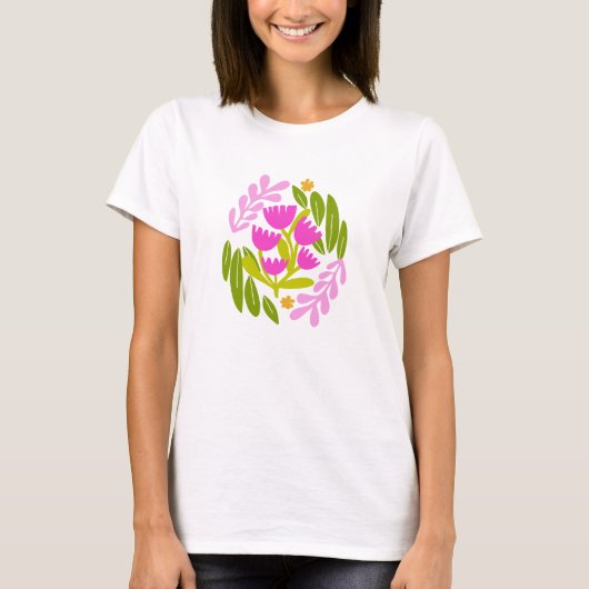 T-shirt Floral moderne vert rose élégant botanique (Devant)