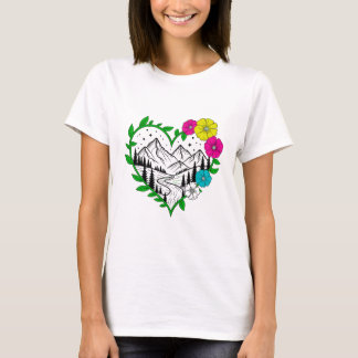 T-shirt Floral Mountain Heart Nature Pittoresque Paysage A