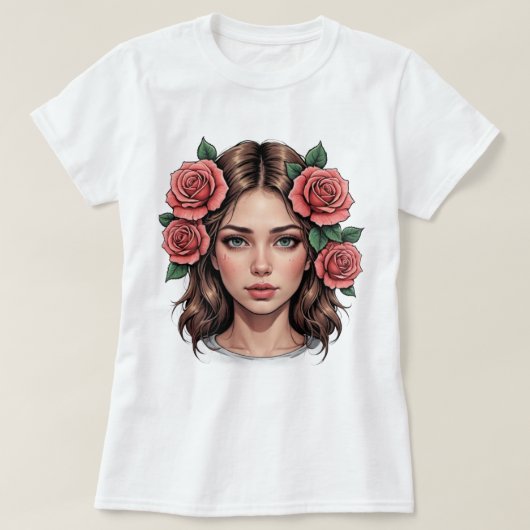 T-shirt Floral Muse - Rose artistique Portrait Tee (Design devant)
