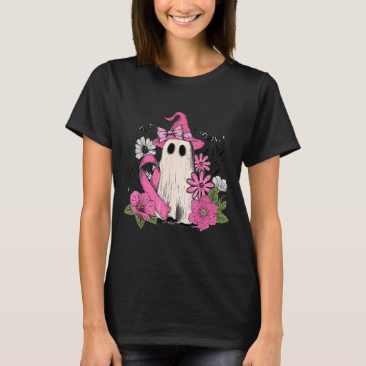 T-shirt Floral Nk Boo Ghost Cancer du sein Sensibilisation (Devant)