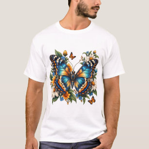 T-Shirt Floral Papillon Bleu