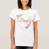 T-shirt Floral Polygon Bride Feuille esthétique or et rose (Devant)