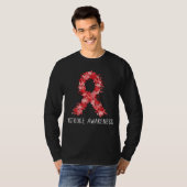 T-shirt Floral Red Ribbon Stroke Awareness (Devant entier)