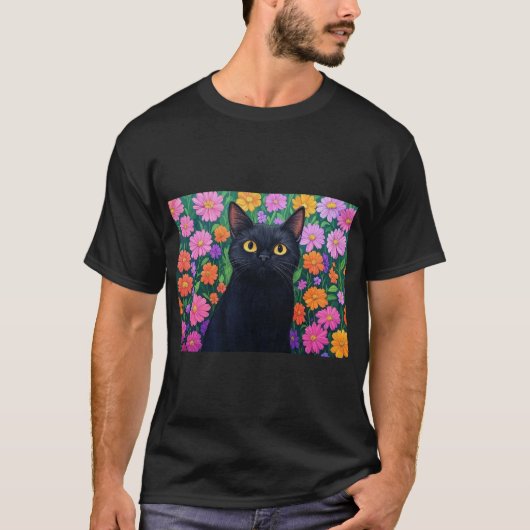 T-shirt Floral Serenity: The Black Cat (Devant)