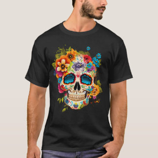 T-shirt Floral Sugar Skull Day Of The Dead Dia De Los Muer