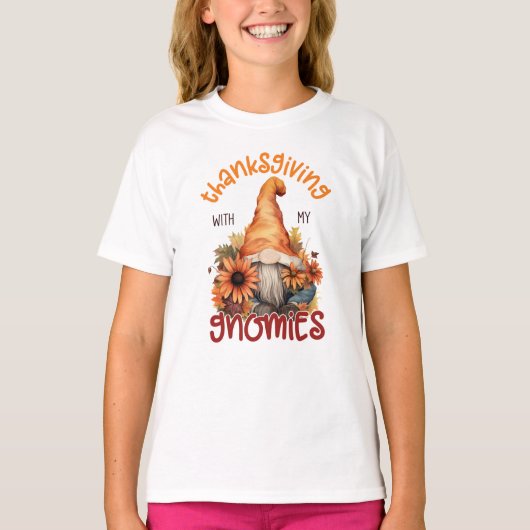 T-shirt Floral Thanksgiving avec mes Gnomies (Devant)