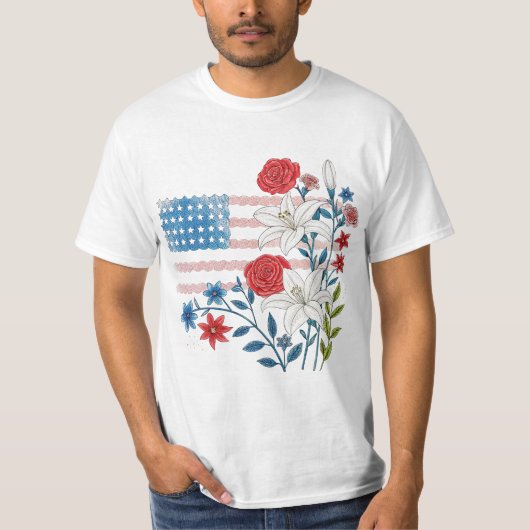T-shirt Floral USA Flag Design (Devant)