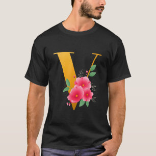T-shirt Floral V Alphabet Cute Monogramme initial Lettre V