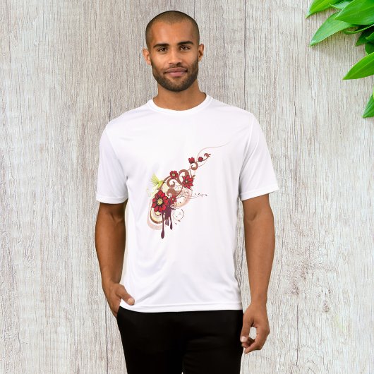 T-shirt Flore avec fleurs rouges et colibri