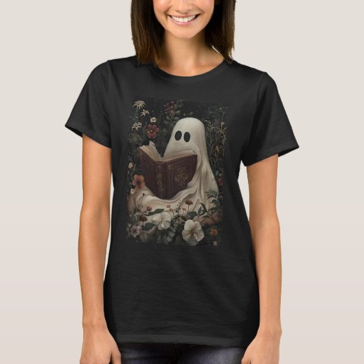 T-shirt Flore Fantôme Livre de lecture Halloween Costume g (Devant)